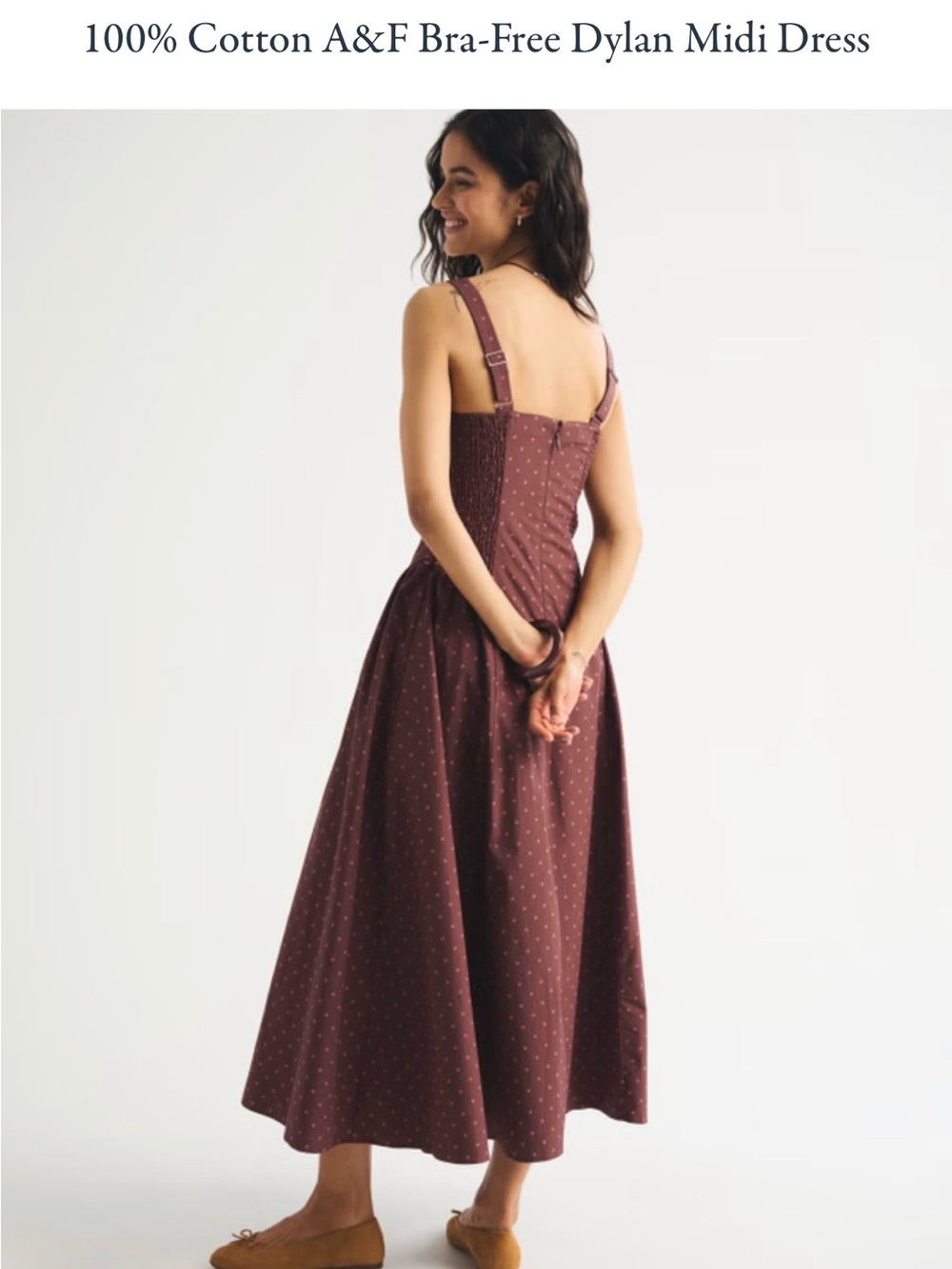 Abercrombie & Fitch Burgundy Polka Dot Midi Dress - Picture 4 of 5